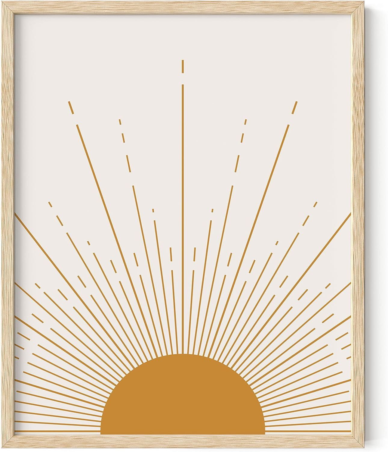 Beige Framed Mid-Century Boho Sun Wall Art, 16x20