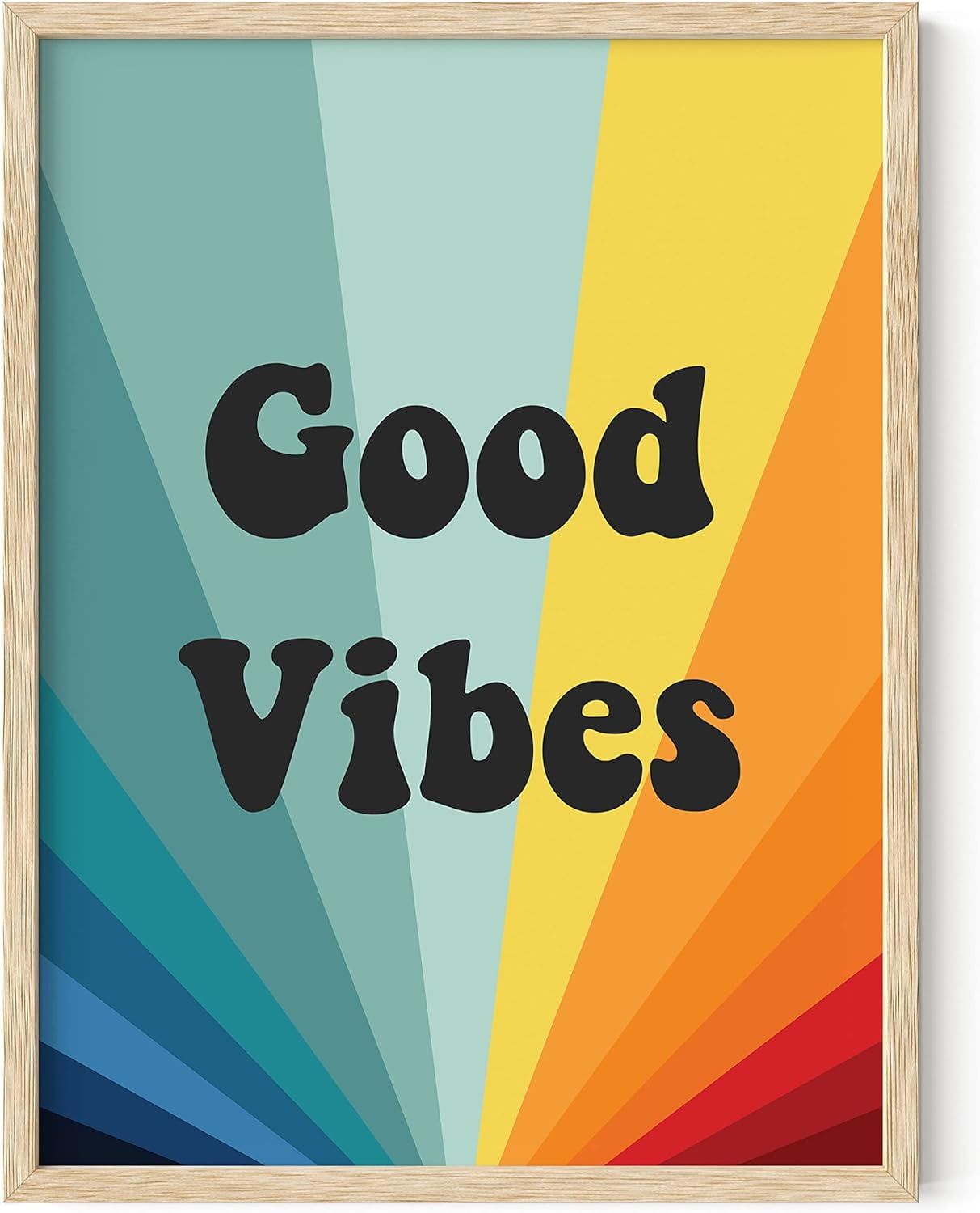 Good Vibes Multicolor Retro Poster with Oak Frame