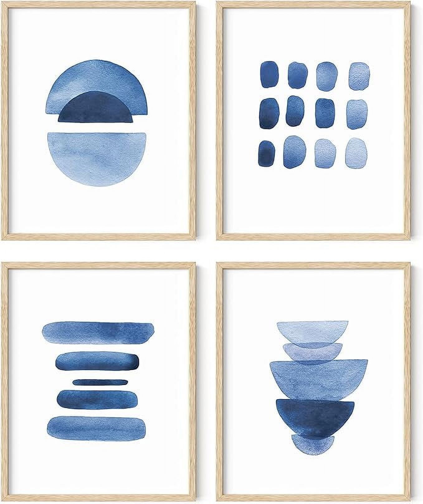 8x10 Beige Framed Abstract Blue Geometric Wall Art Set