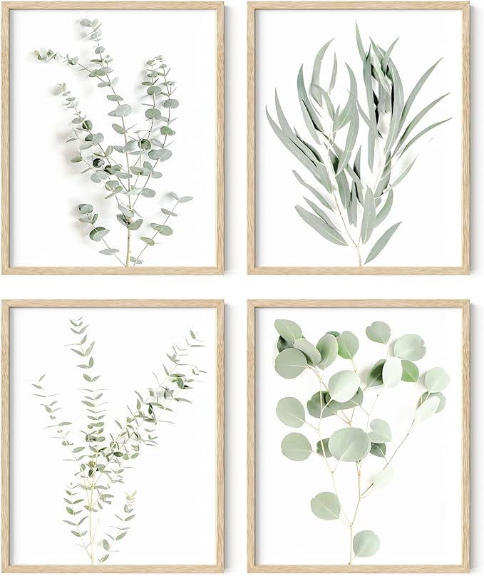 Eucalyptus Leaves 16x20 Beige Framed Botanical Prints Set