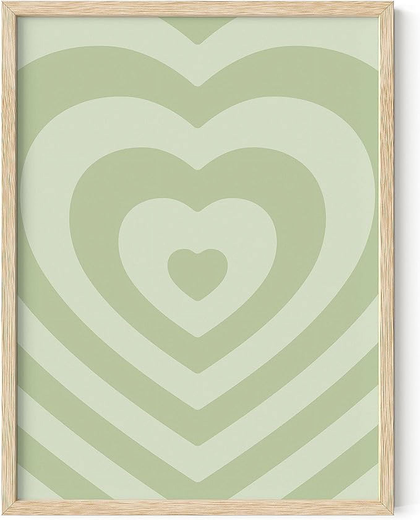 Sage Green Abstract Heart Poster with Beige Oak Frame