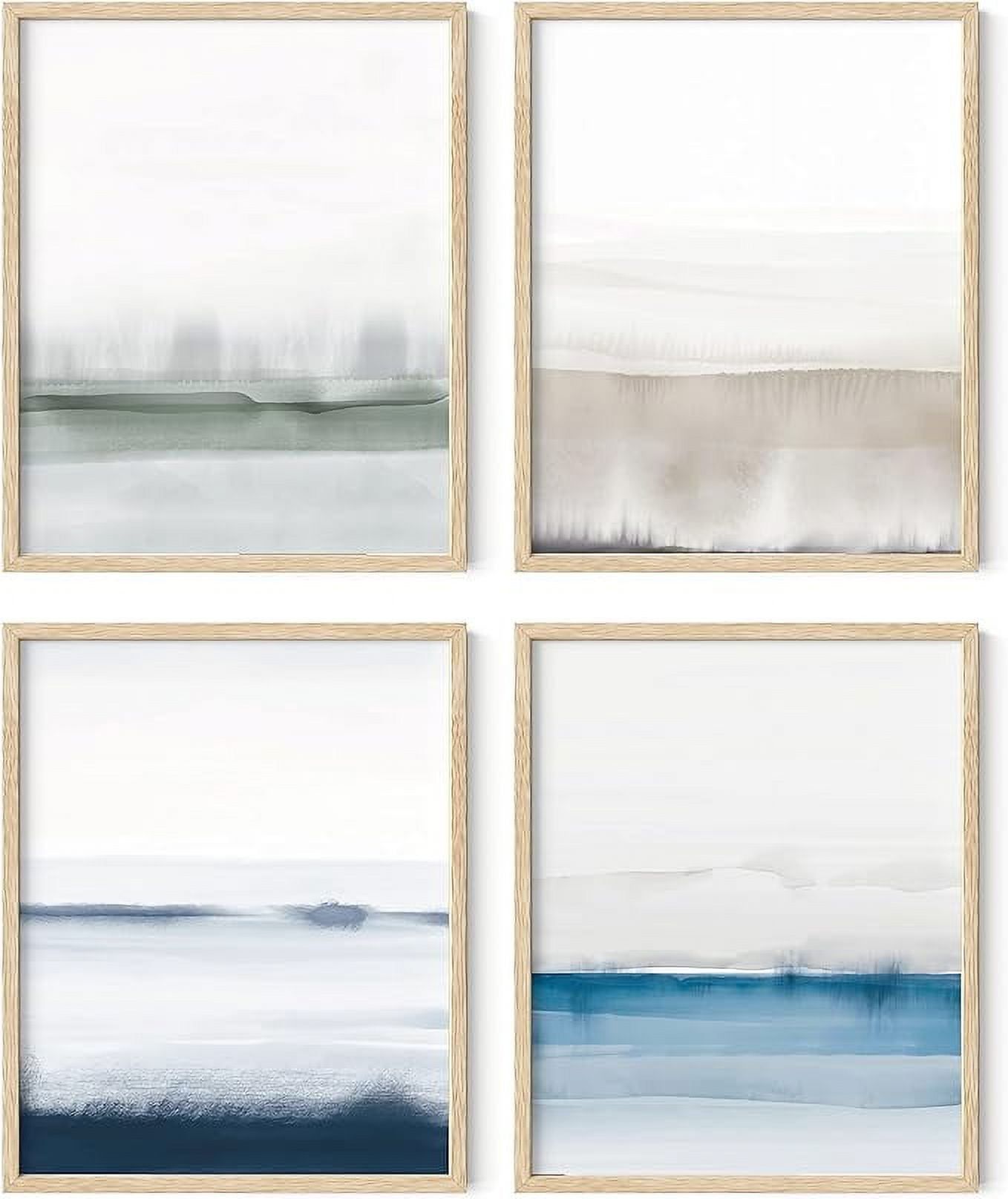 Set of 4 Blue and Beige Abstract Landscape Posters