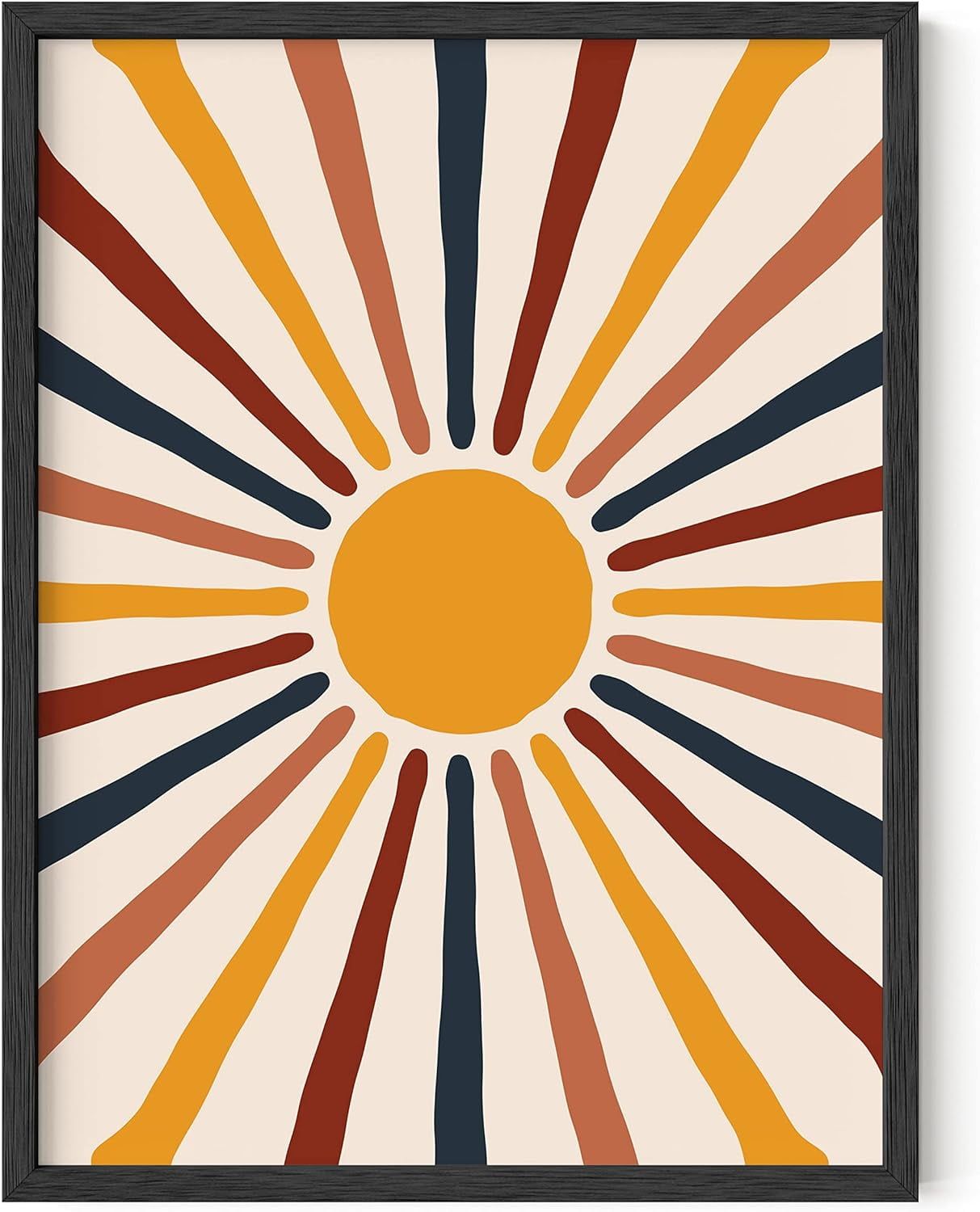 Mid-Century Modern Sunburst Canvas Print with Oak Frame