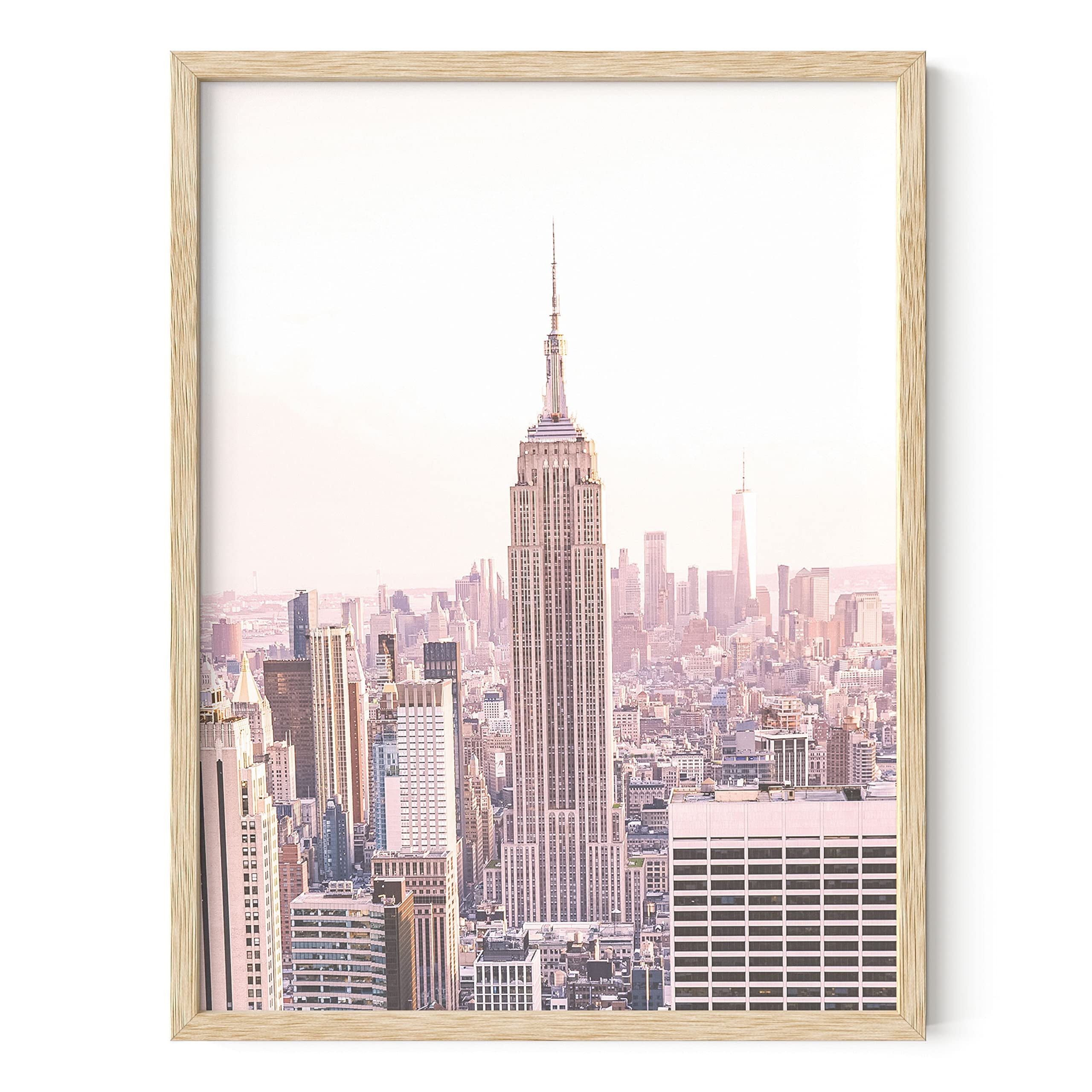 Empire State Skyline Beige Framed Print 12" x 16"