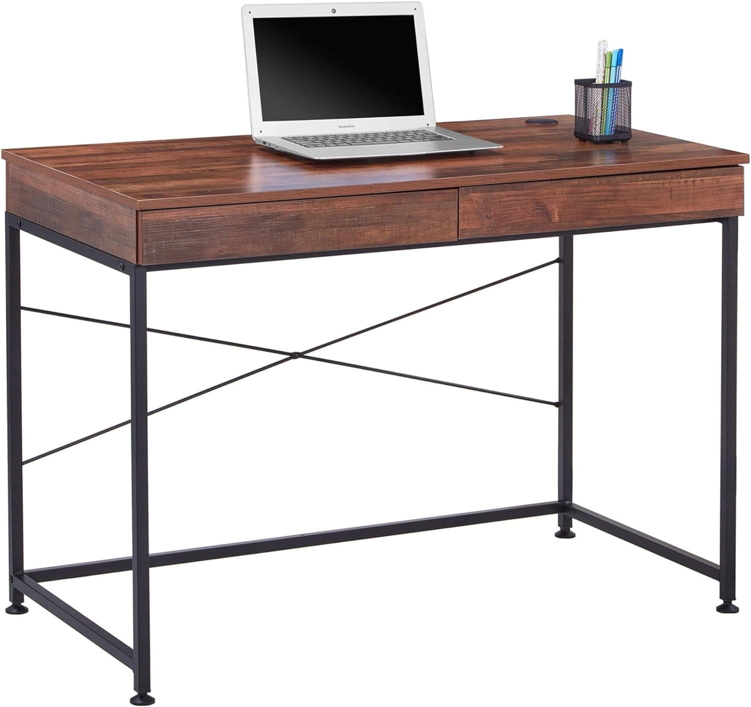 Valdi 44" Modern Brown Paper Laminate Desk with Black Steel Hardware