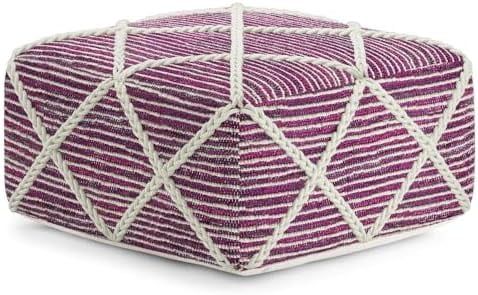 Cowan 20" Contemporary Square Pouf in Magenta and Natural