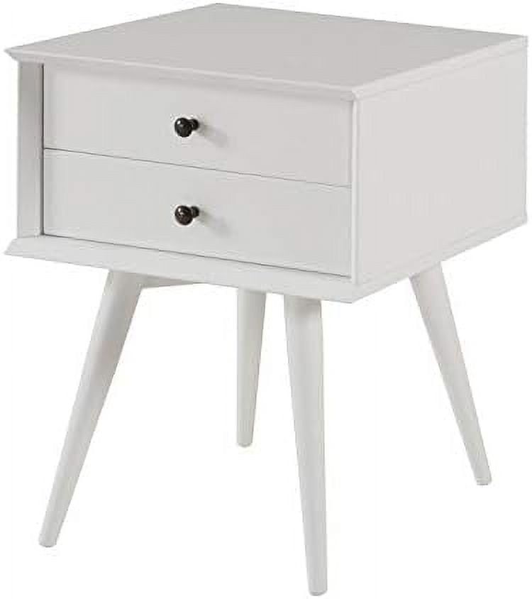 Mid-Century Modern 2-Drawer White Solid Wood Nightstand