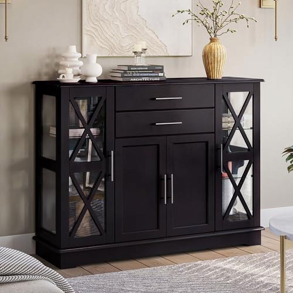 Espresso 47'' Modern Sideboard Buffet with Glass Display