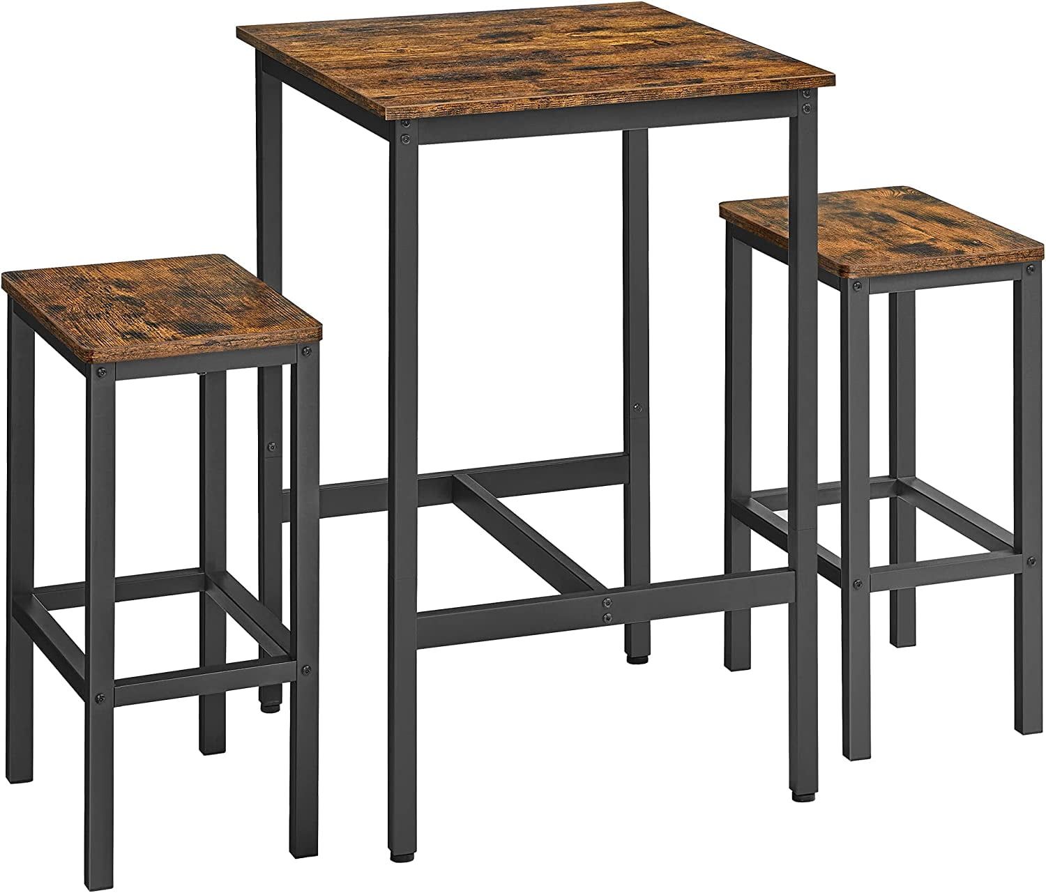 Rustic Brown and Black Rectangular Pub Table Set with 4 Chairs