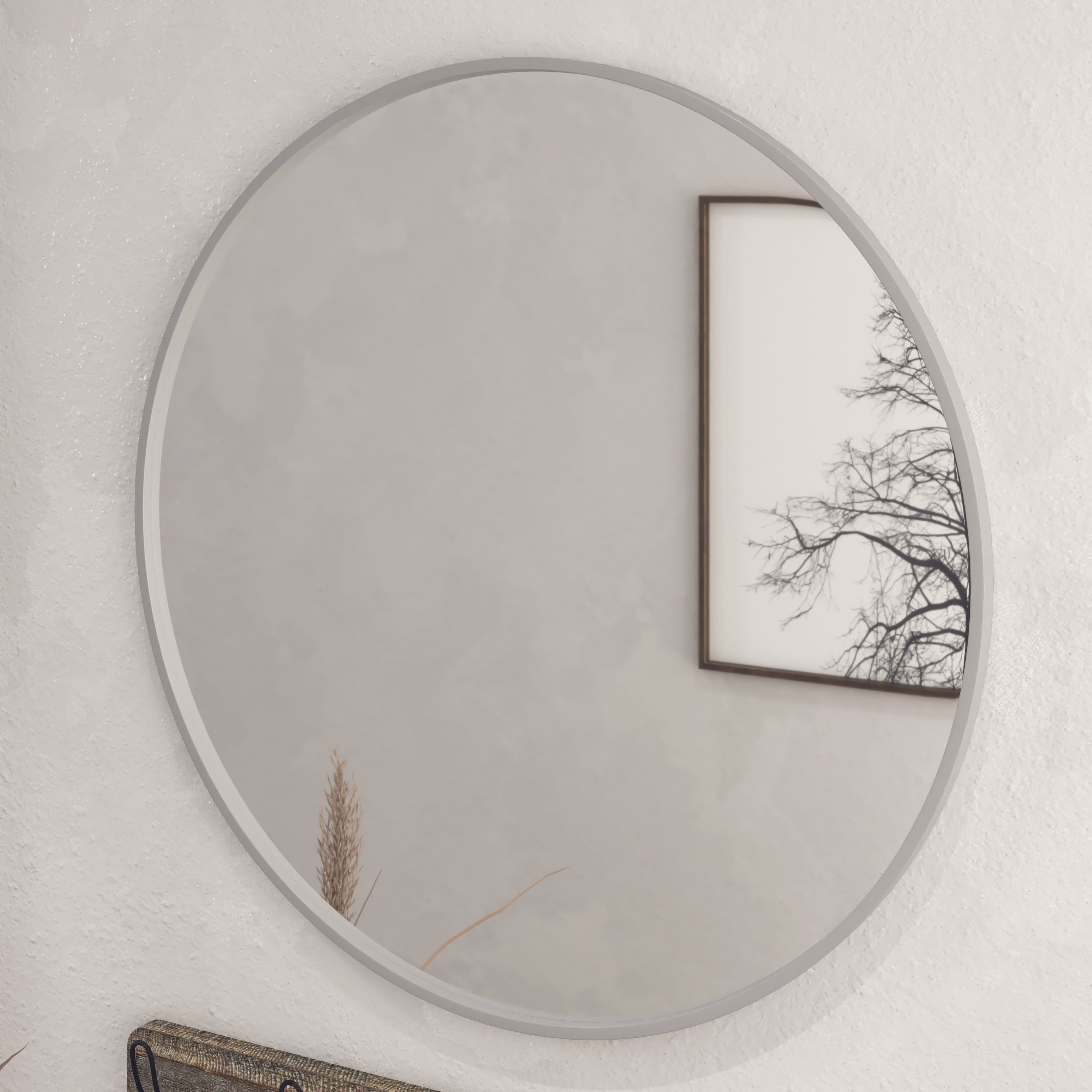 Modern Silver 24" Round Wall Mirror with Metal Frame