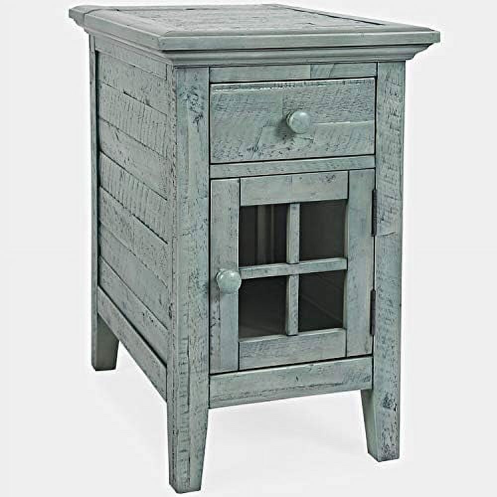 Surfside Blue Wood and Glass End Table with Storage