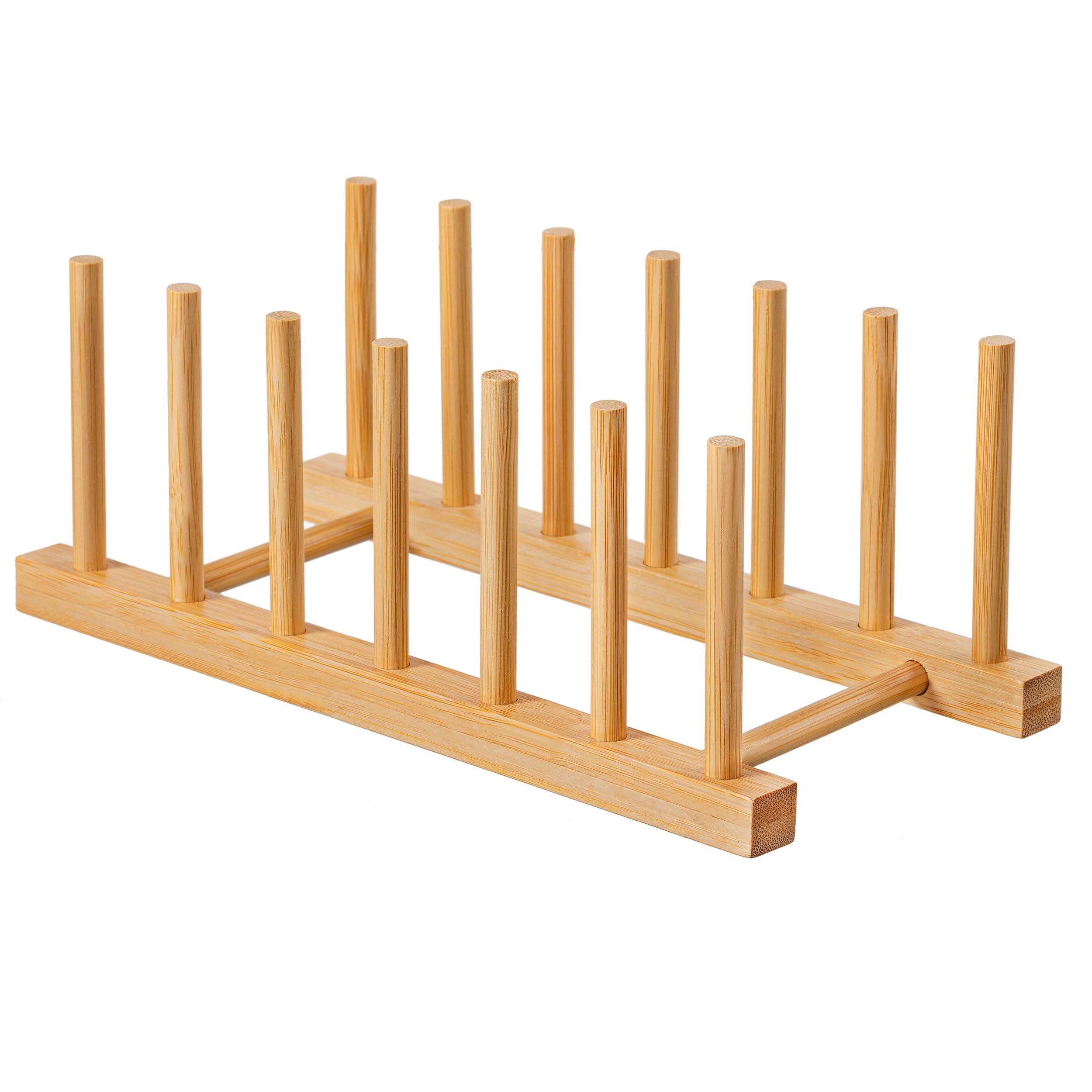 Bamboo 8-Slot Brown Dish and Lid Drying Rack