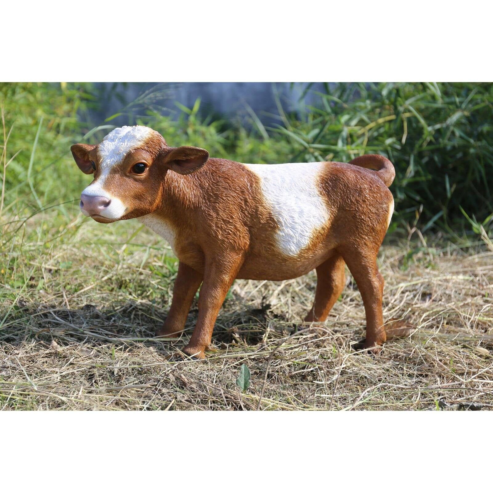 Brown and White Polyresin Standing Cow Statue