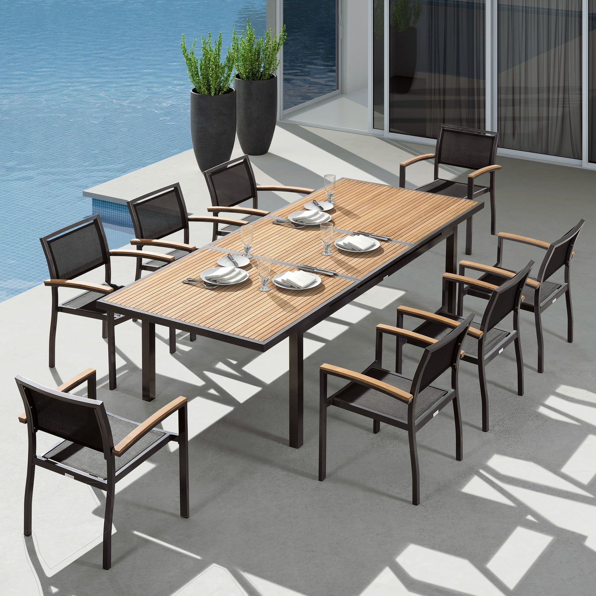 Heck 8-Person Extendable Teak and Aluminum Outdoor Dining Set