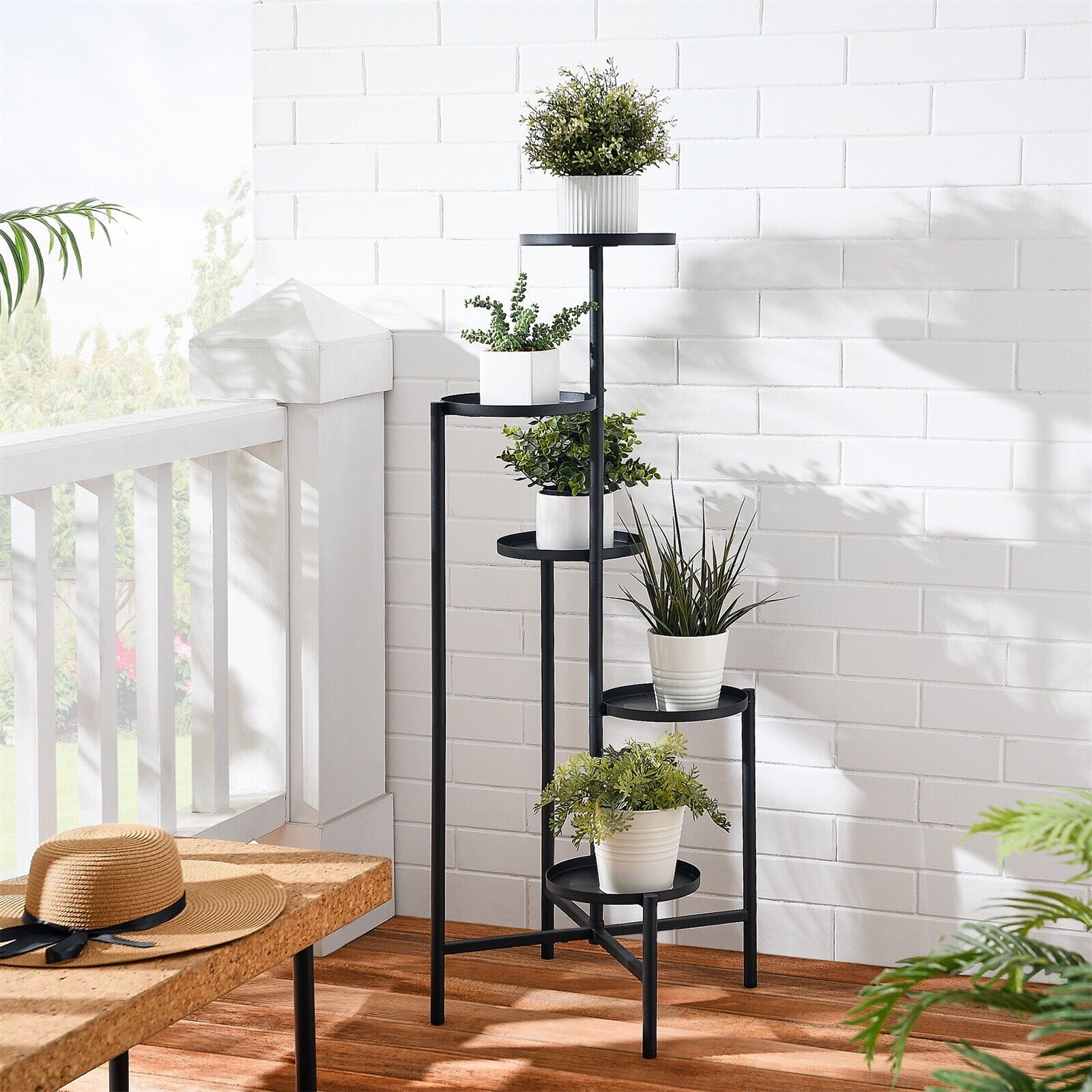 Black Metal 5-Tier Indoor/Outdoor Plant Stand