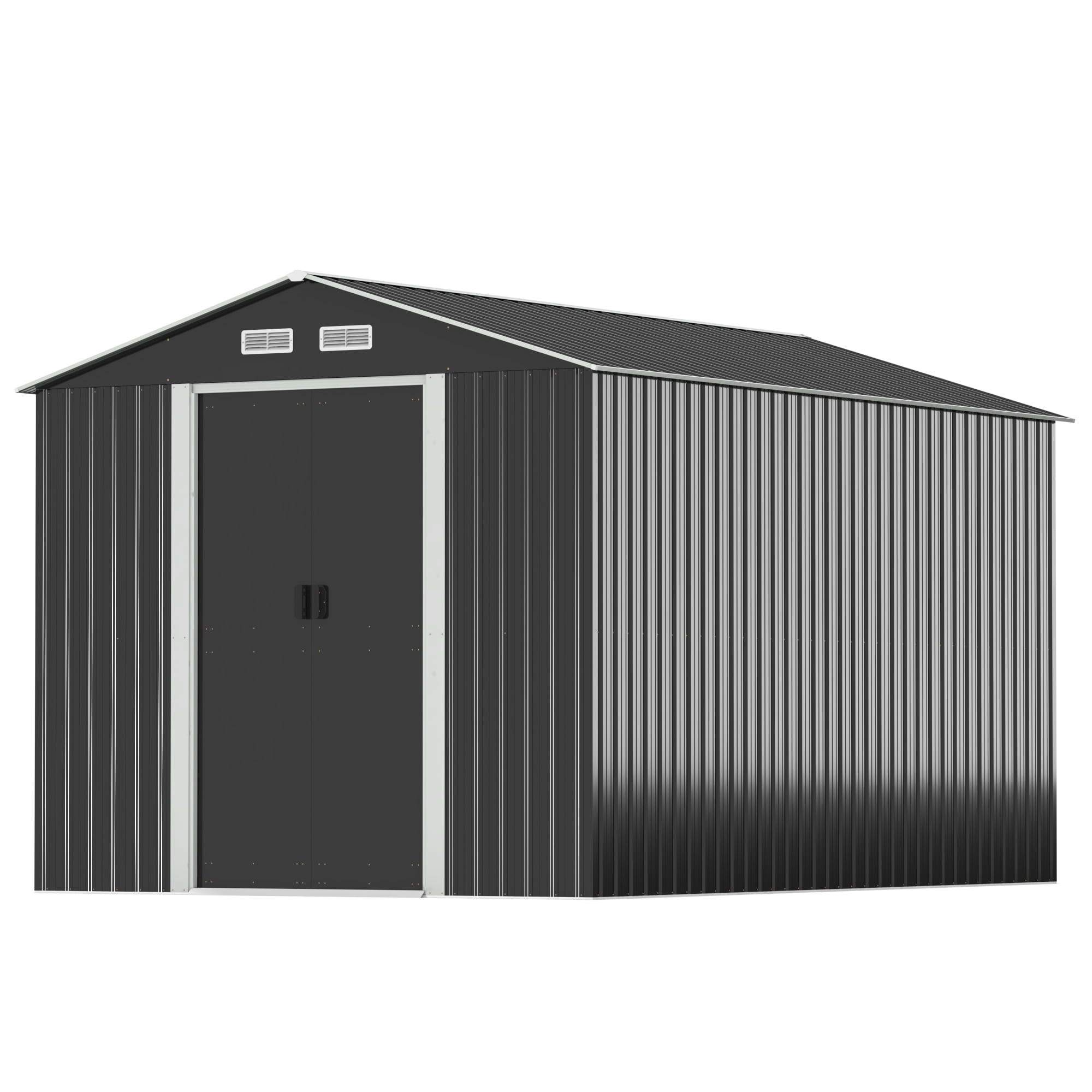 HOGYME 8'x12' Black Galvanized Steel Outdoor Storage Shed