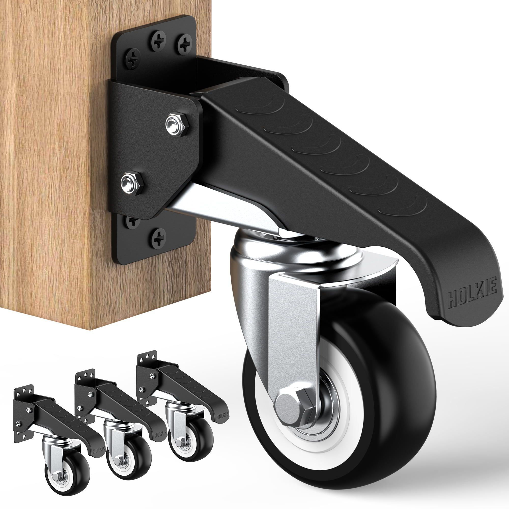 HOLKIE Heavy Duty Retractable Black Steel Workbench Casters