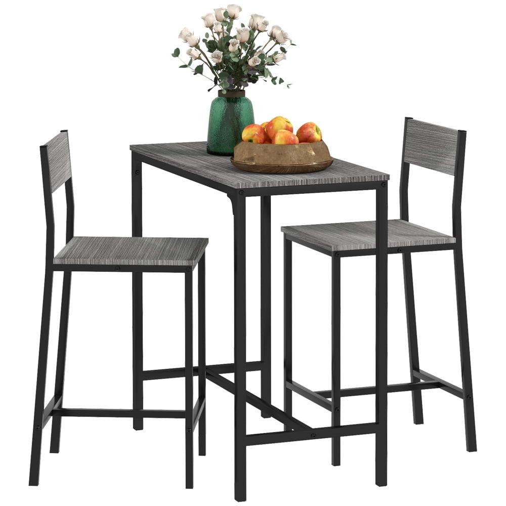 Gray MDF and Steel 3-Piece Pub Table Set