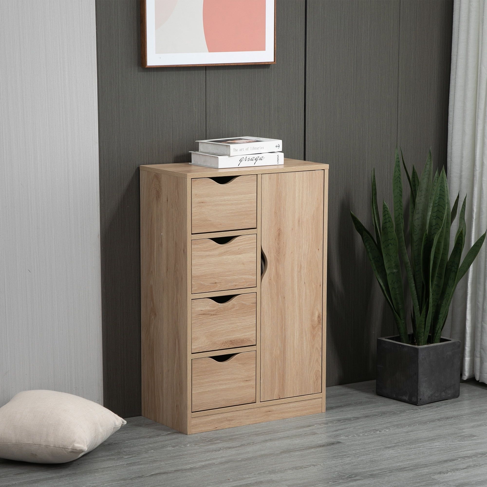 Elegant Oak Freestanding Cabinet with 4 Drawers for Living Room