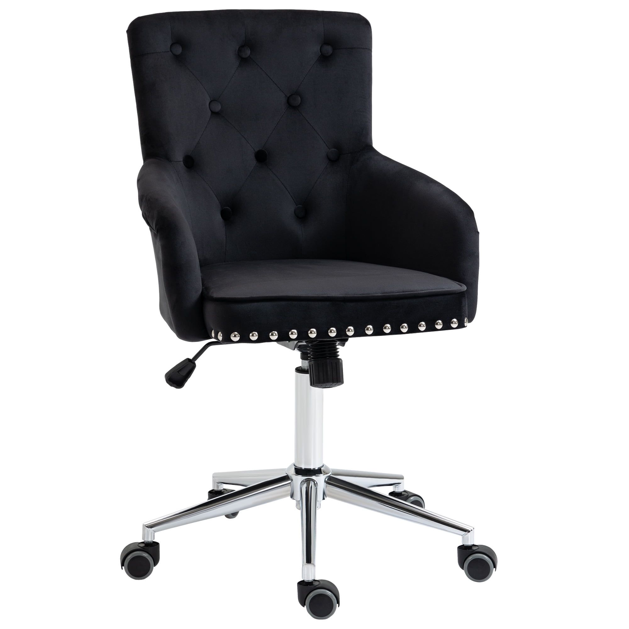 Modern Black Velvet Tufted Mid-Back Office Chair with Nailhead Trim