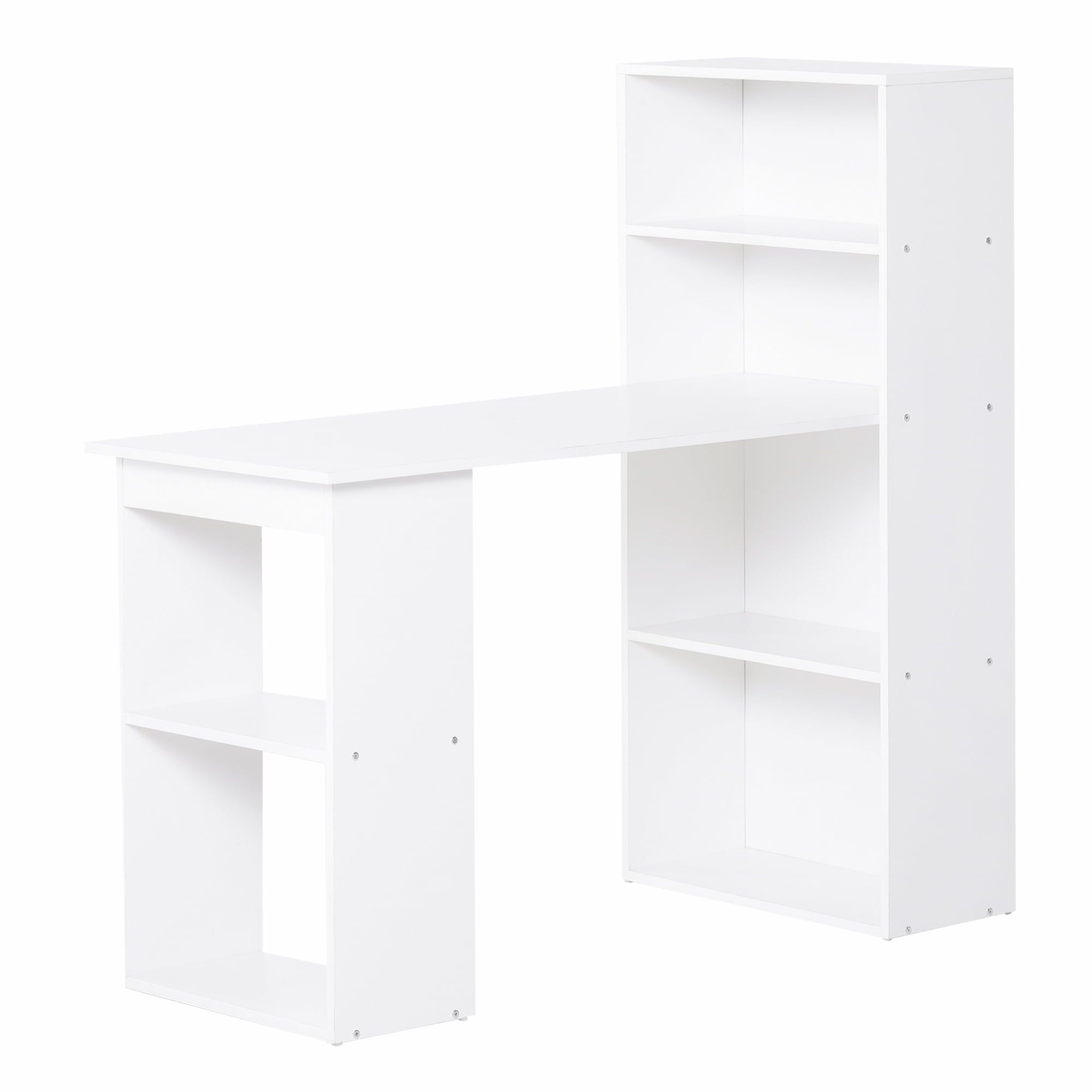 White Wood Office Desk with 6-Tier Shelves, 47"