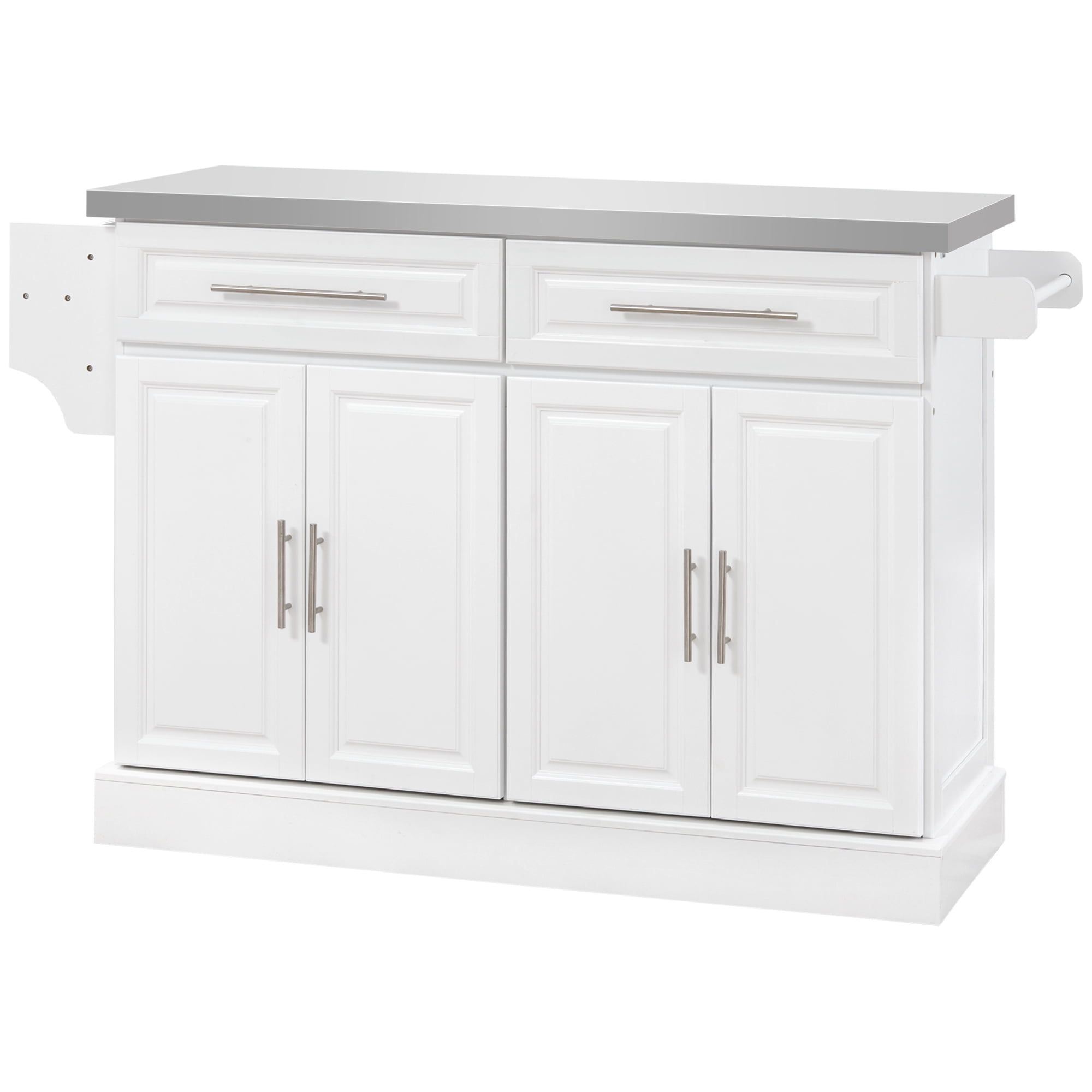 White Stainless Steel Top Kitchen Cart with Storage and Racks