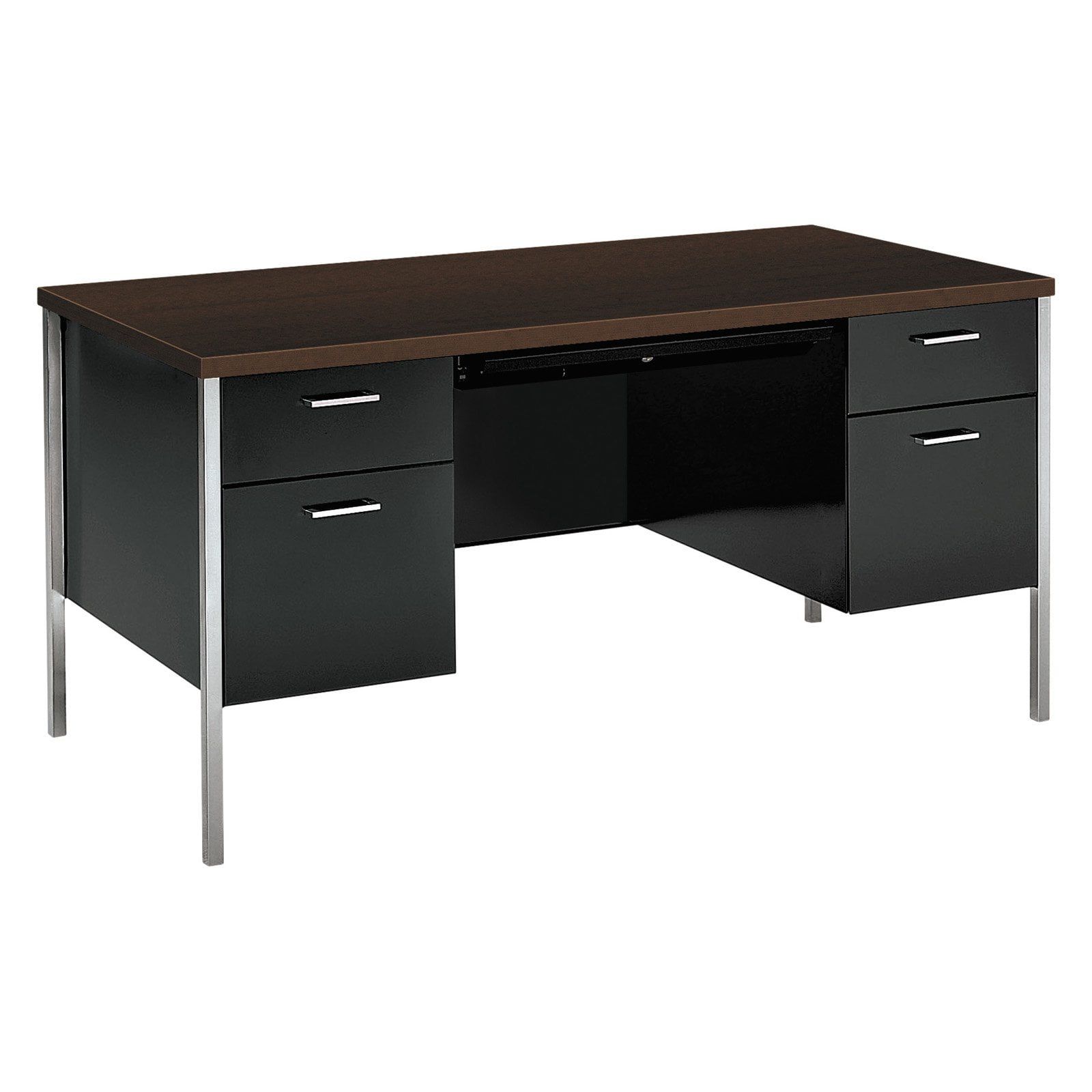 Black Wood Executive Desk with Drawer and Filing Cabinet