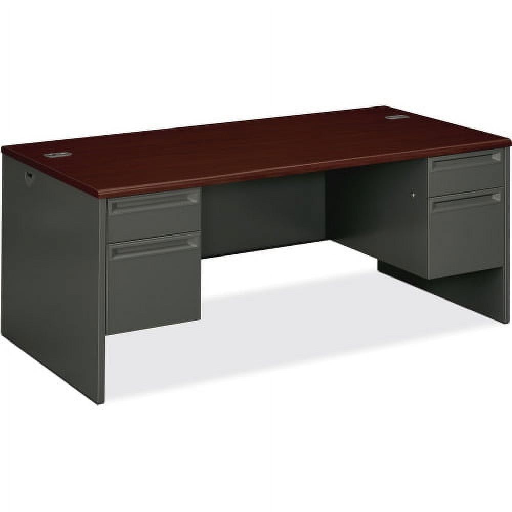 Executive Mahogany Charcoal Double Pedestal Desk with Drawer and Filing Cabinet