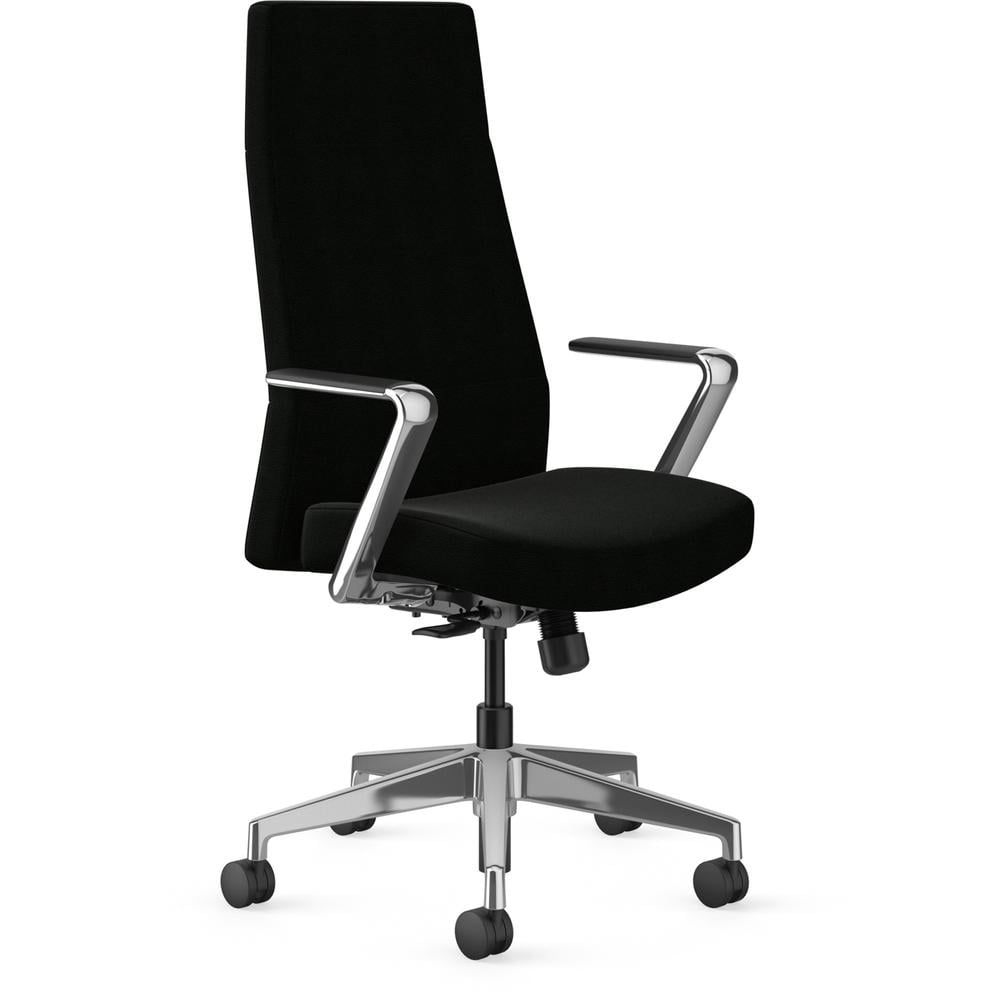 Black High Back Vinyl Executive Swivel Chair with Fixed Arms