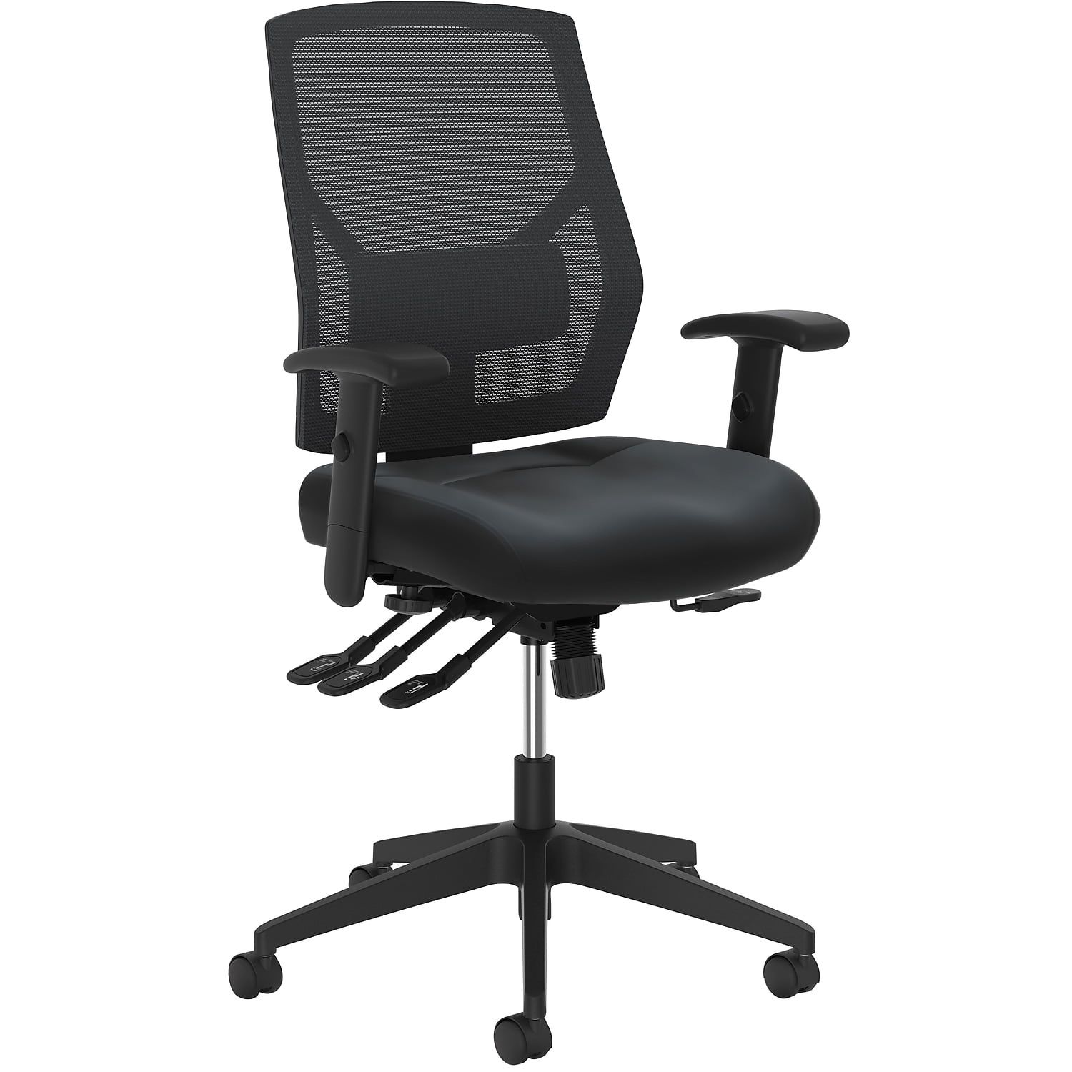 Crio High-Back Mesh and Leather Swivel Task Chair in Black