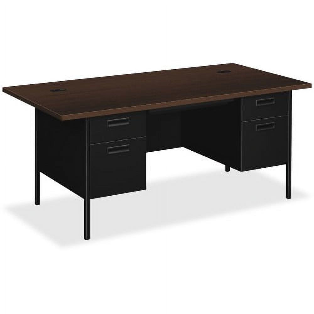 Executive Mocha and Black Steel Desk with Drawer and Filing Cabinet