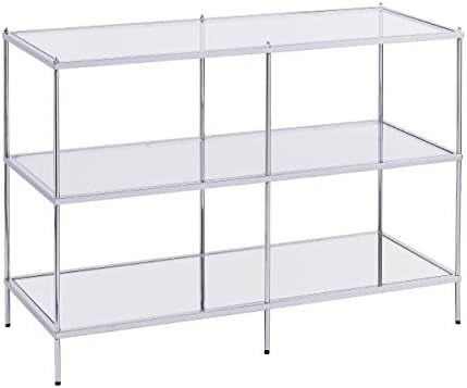 Chrome and Glass Mirrored Console Table with Storage