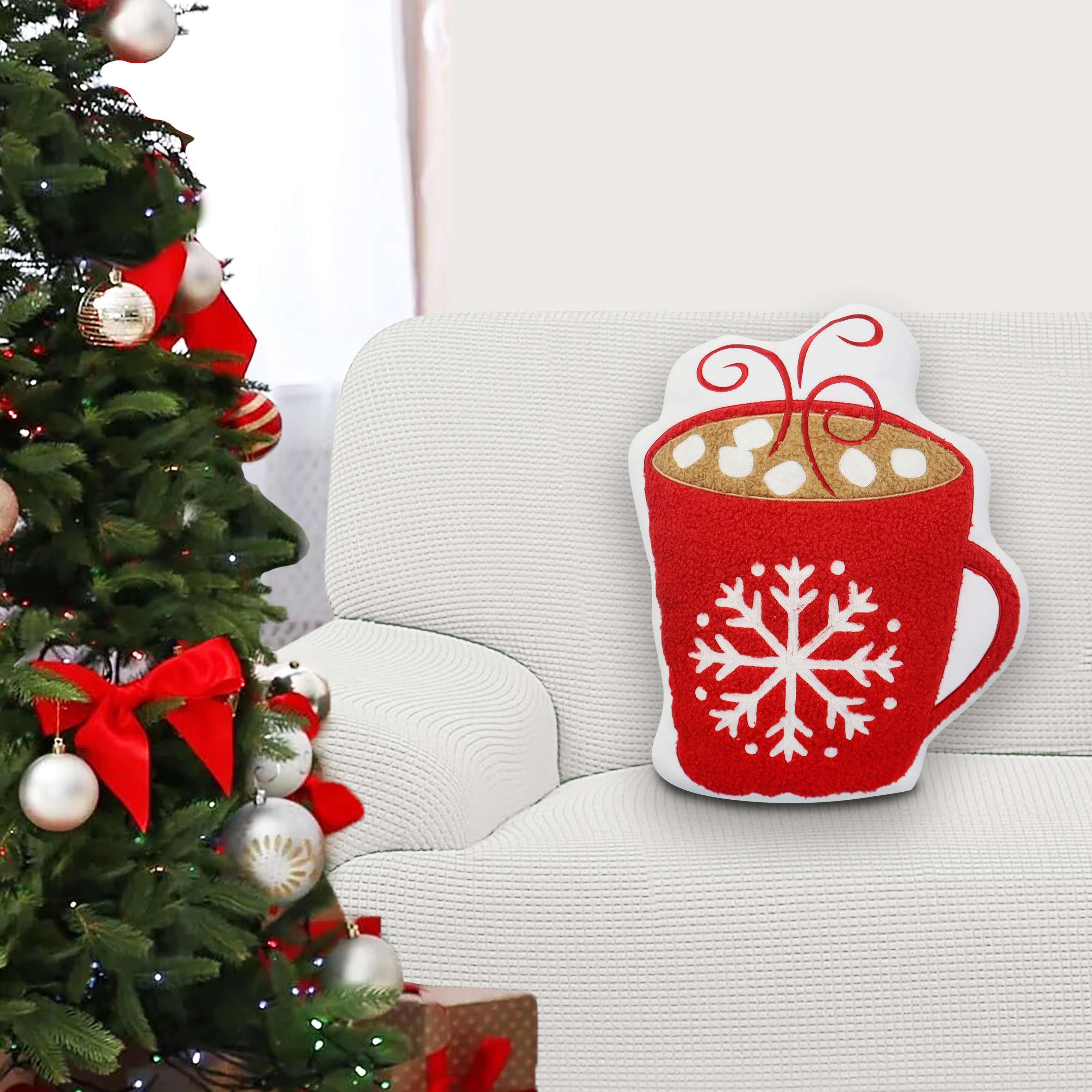 Red and White Hot Cocoa Christmas Decorative Pillow, 14-inch