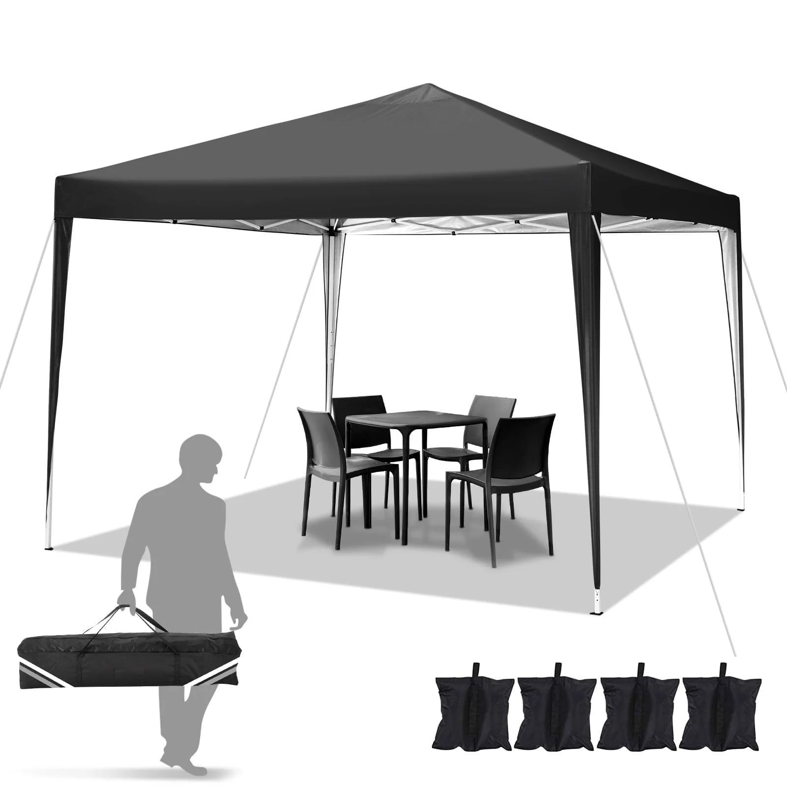 Black 10x10 Waterproof Steel Pop-Up Canopy Tent