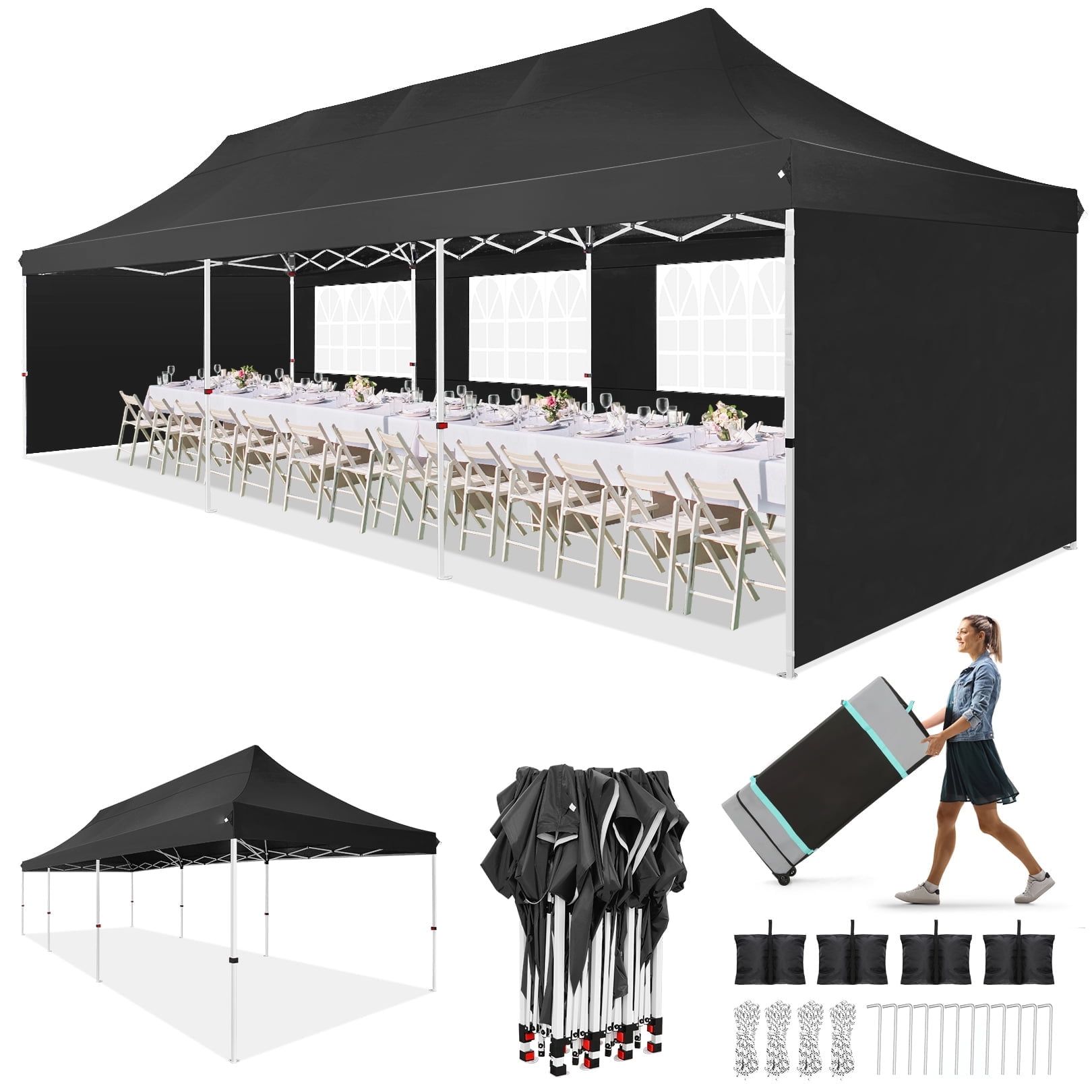 Black 10x30 Waterproof Alloy Steel Pop-Up Canopy Tent