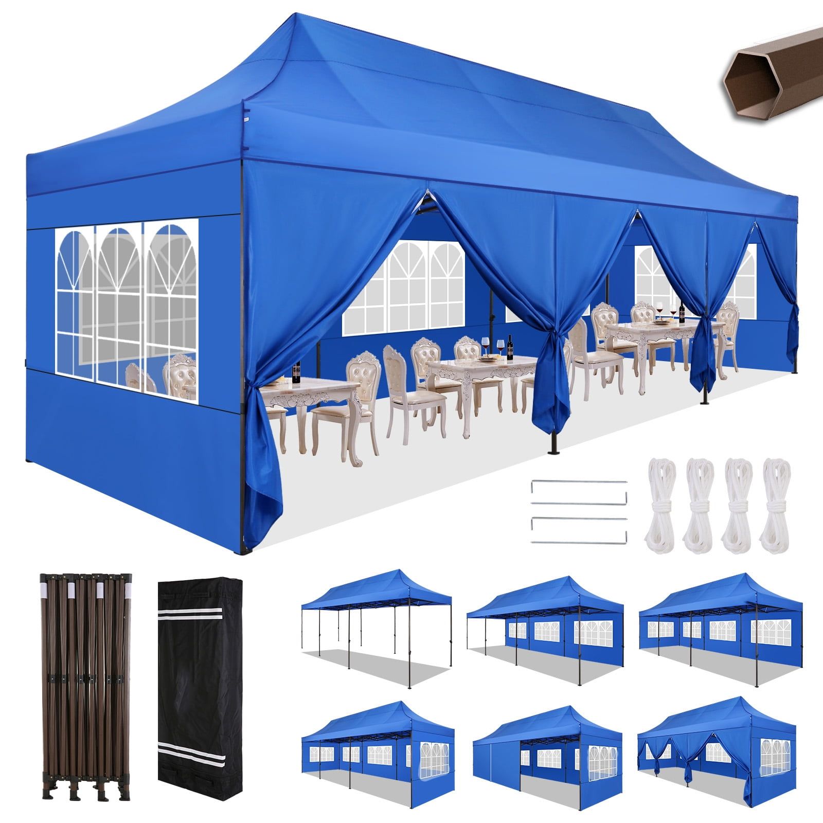 COBIZI 10x30 Blue Heavy Duty Pop-Up Canopy Tent with Sidewalls