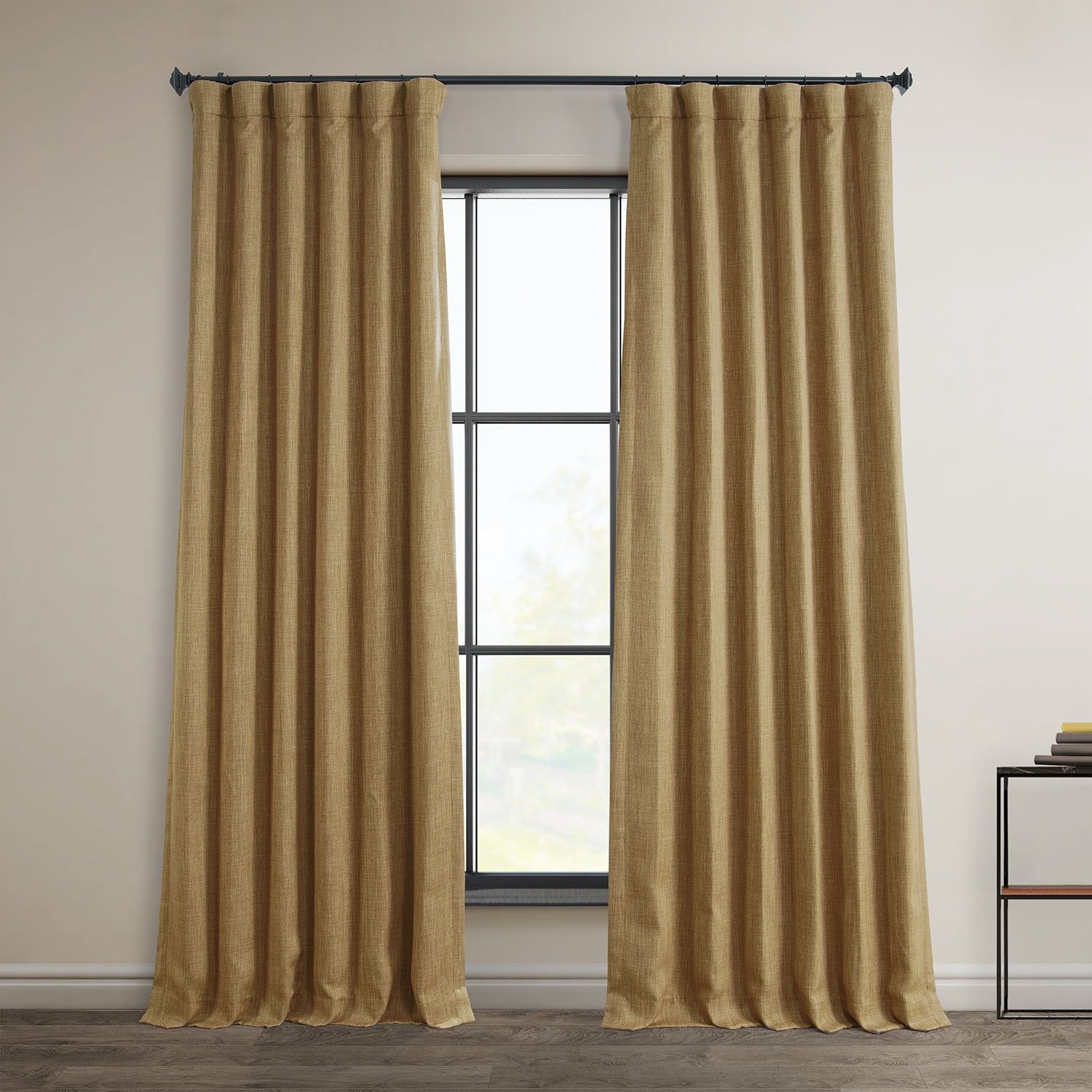 Butterscotch Faux Linen Blackout Puddle Length Window Panel