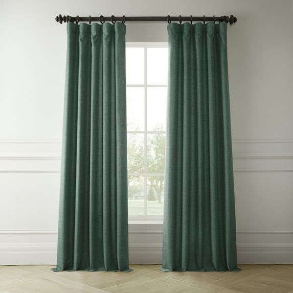 Empire Green Room-Darkening Polyester-Linen Curtain Panel, 50" x 108"