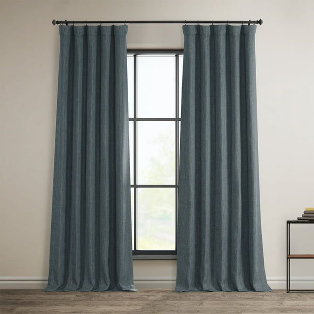 Reverie Blue Faux Linen Room Darkening Curtains 84 Inches