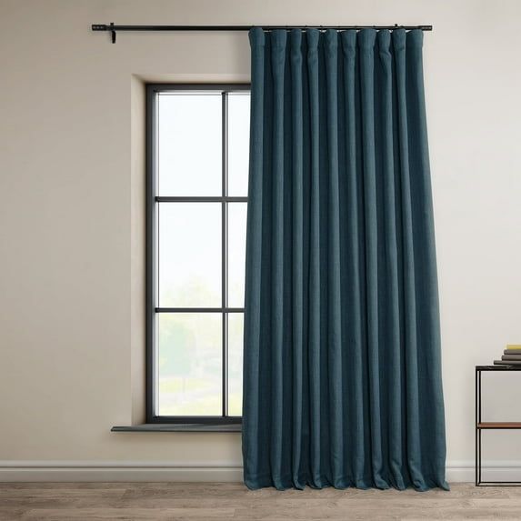 Story Blue Extra Wide Faux Linen Room Darkening Curtain Panel