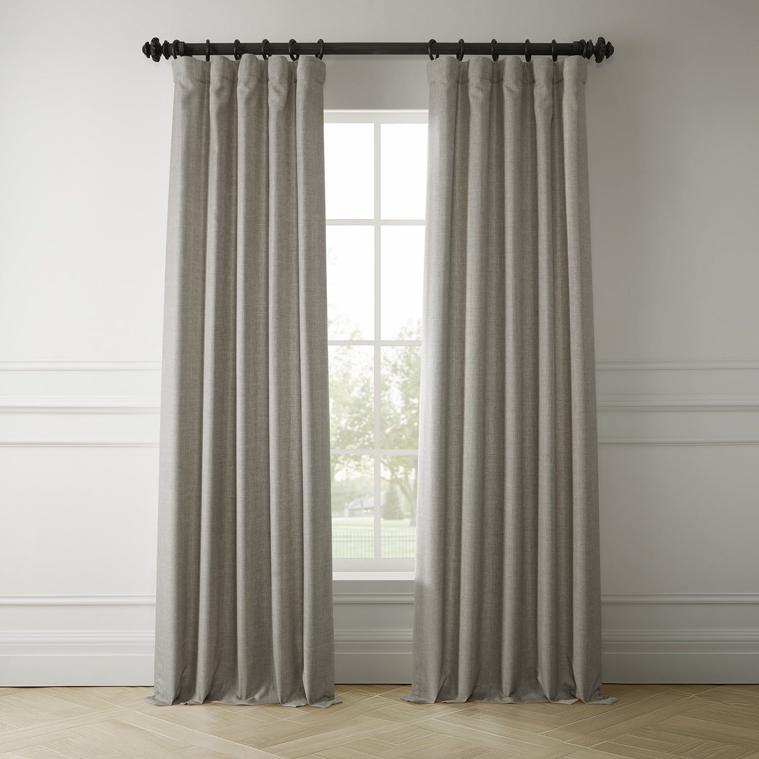 Taupe Grey Room-Darkening Faux Linen Curtain Panel 84"