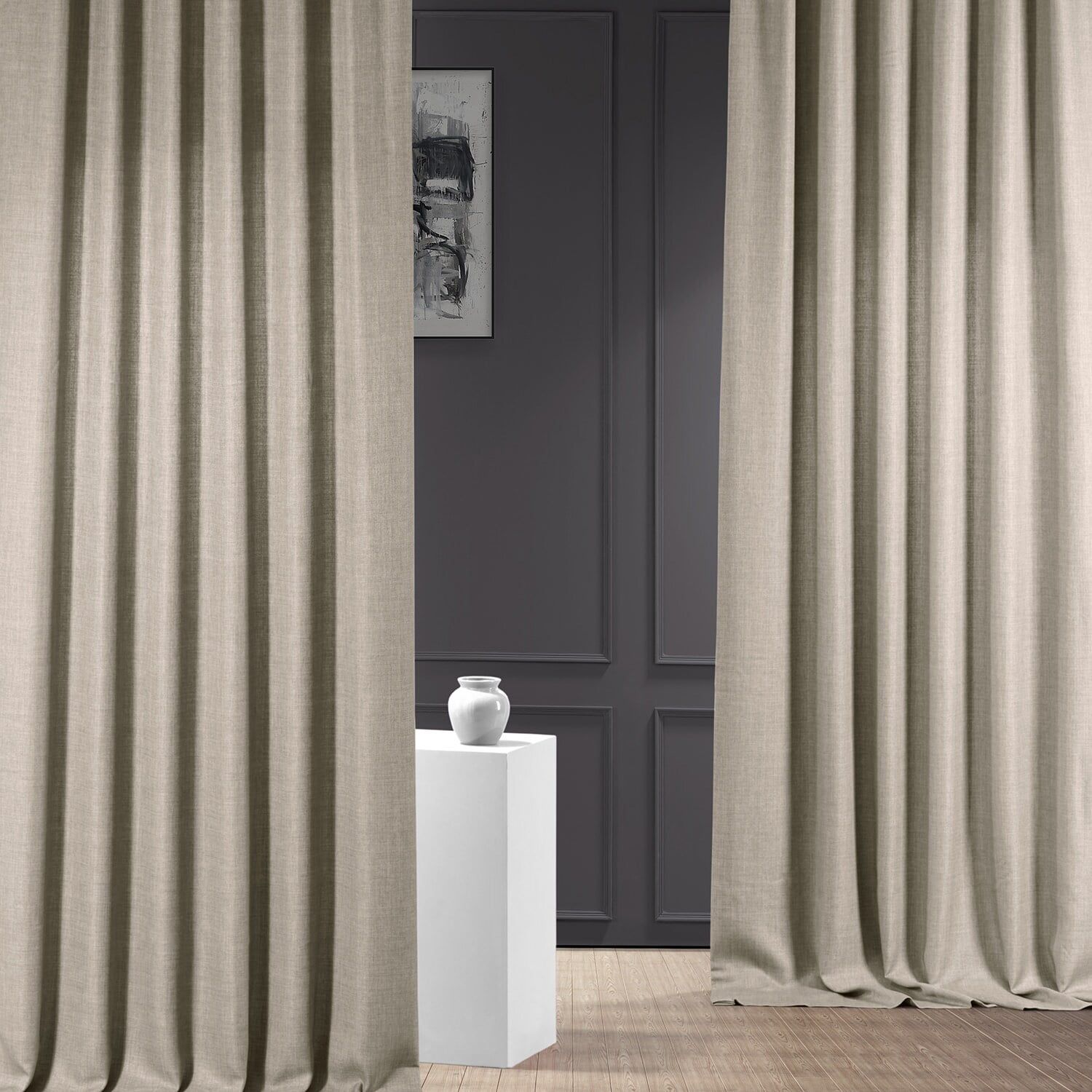 Taupe Grey Room-Darkening Faux Linen Curtain Panel 84"