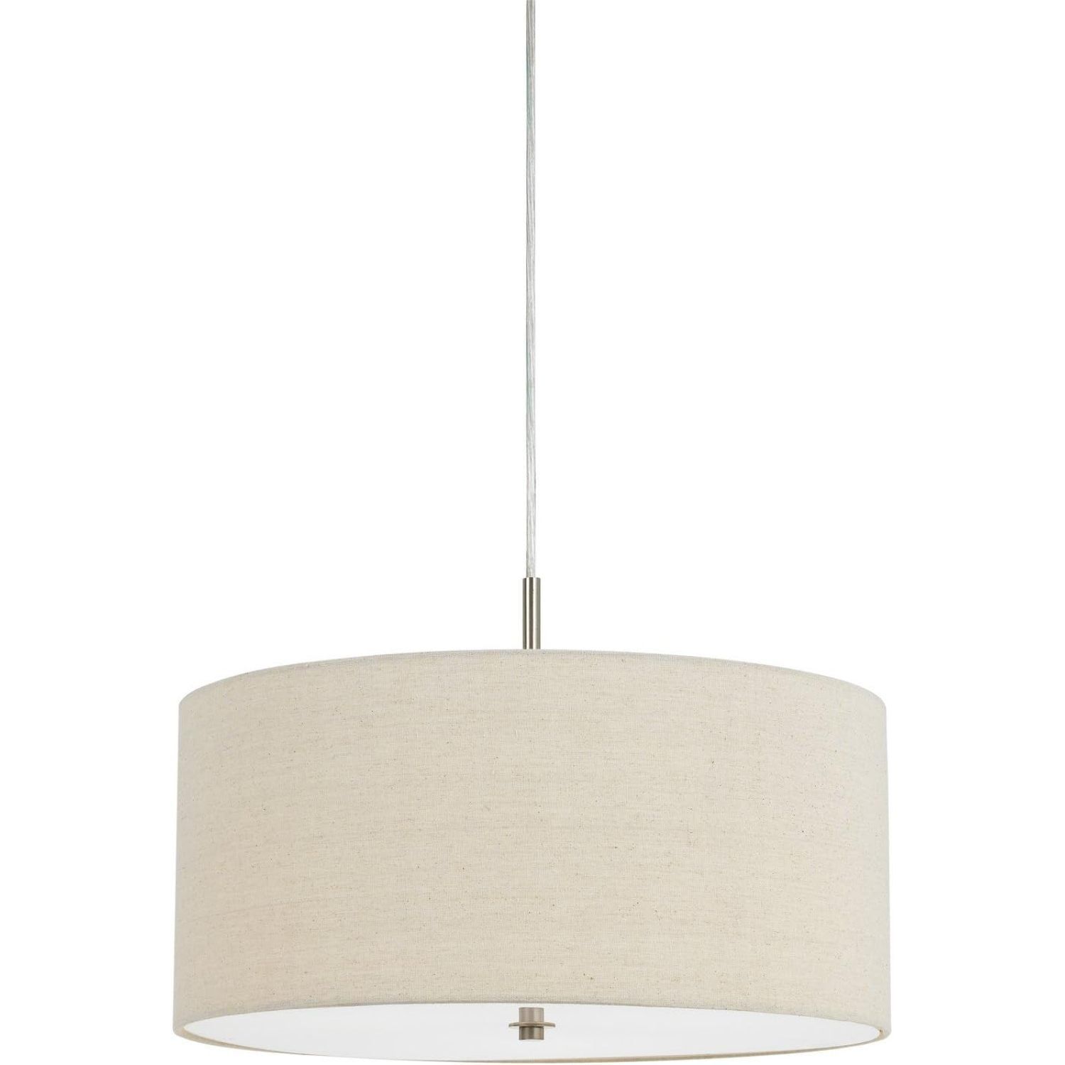 Circular Off-White Fabric Drum Shade Metal Pendant Light, 18"