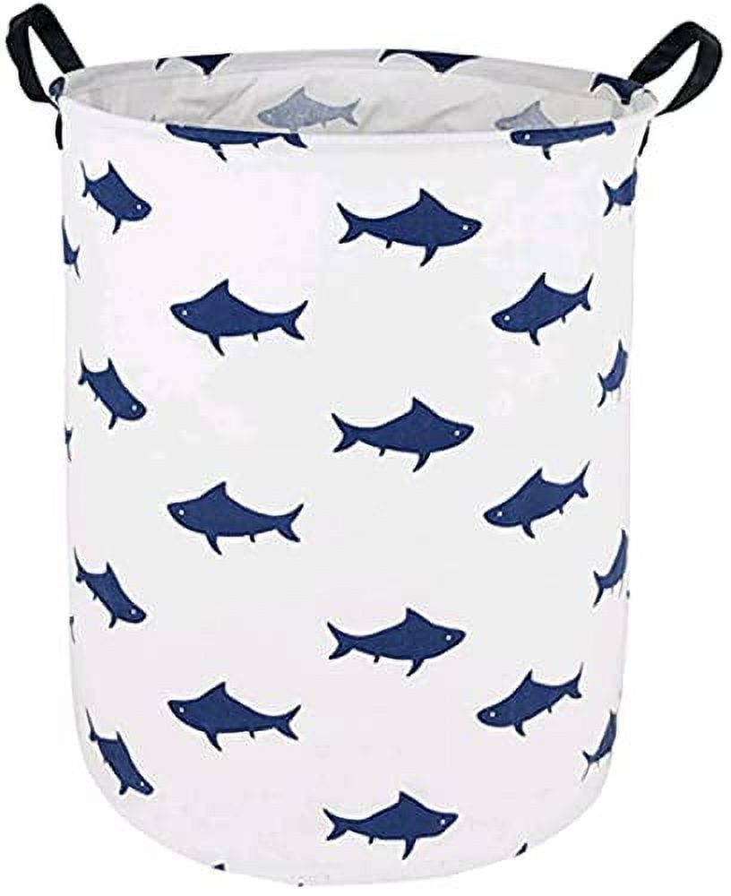 Navy Shark Collapsible Cotton Linen Kids Hamper