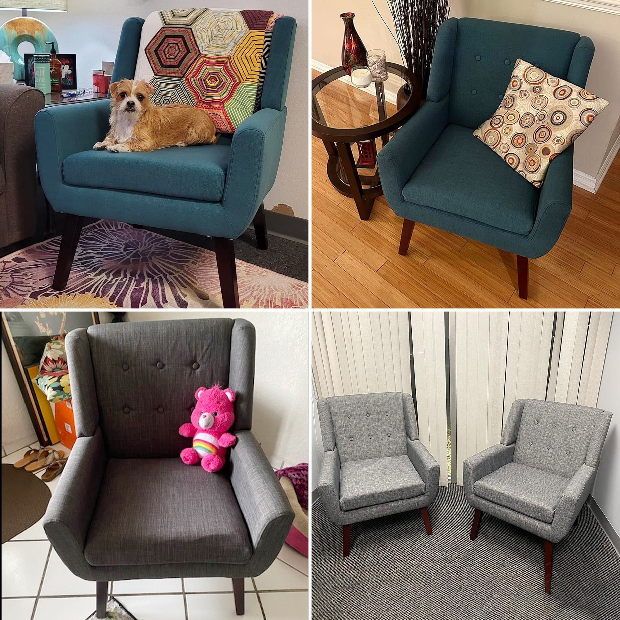 Light Grey Linen Upholstered Barrel Accent Chair with Wood Legs