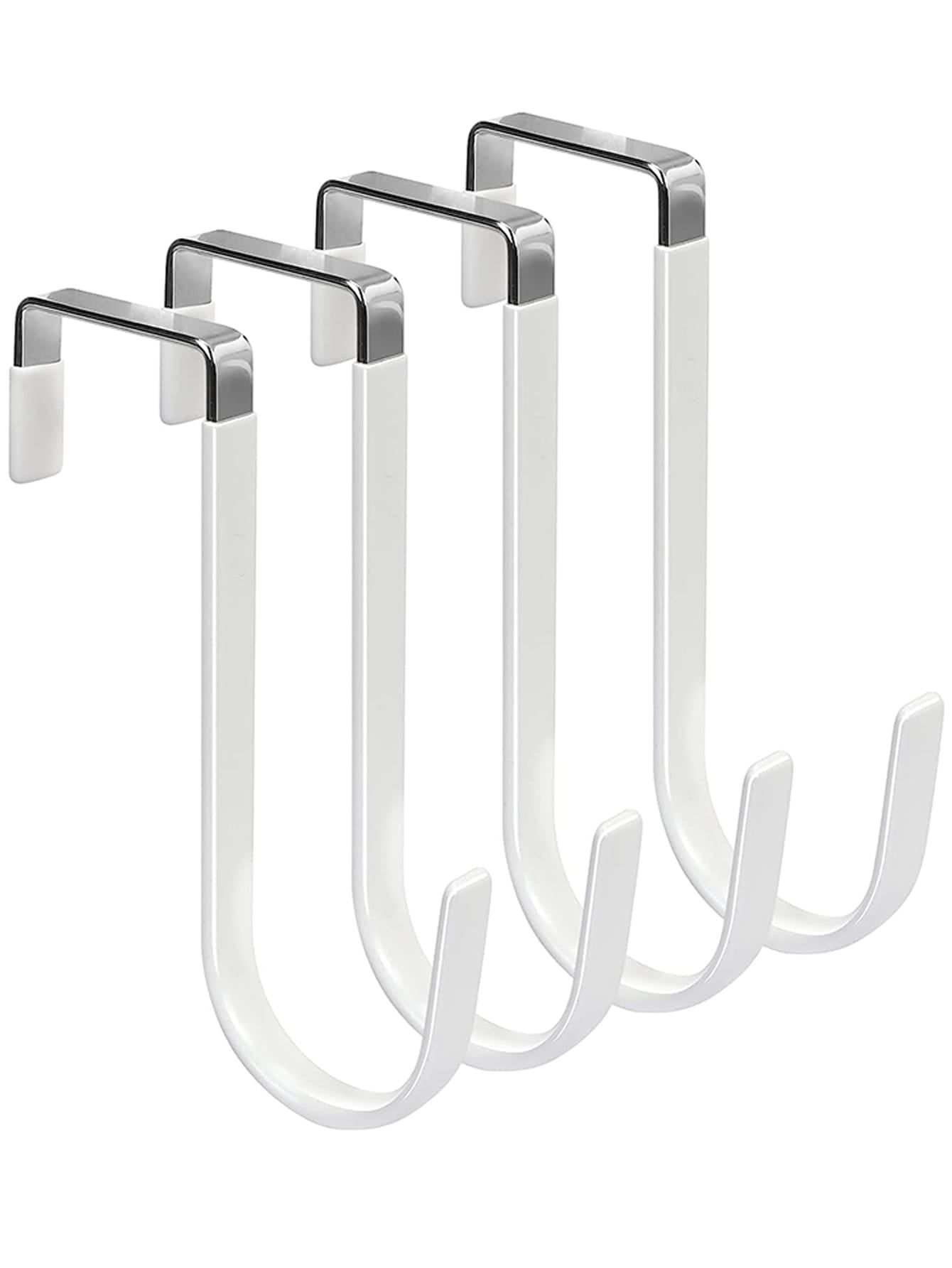 White Metal Over Door Hooks with Rubber Coating, 4 Pack