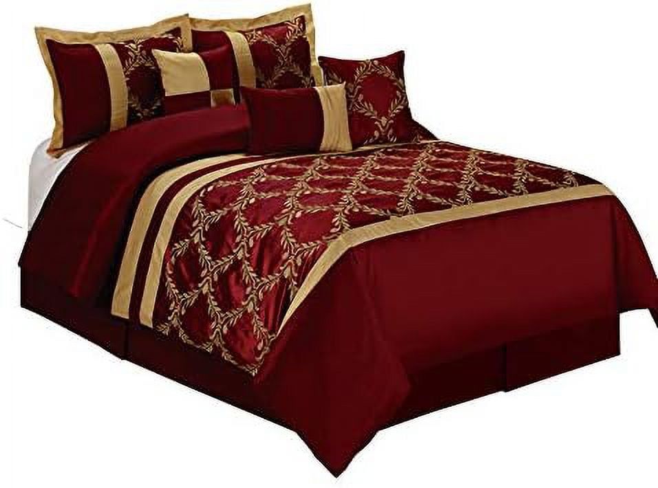 Burgundy and Gold Microfiber Queen Bed in a Bag Set