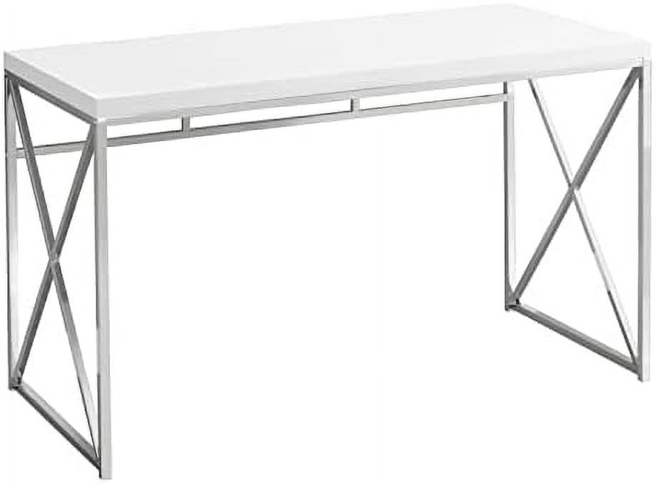 Compact Glossy White Corner Desk with Chrome X-Design Base and Drawer