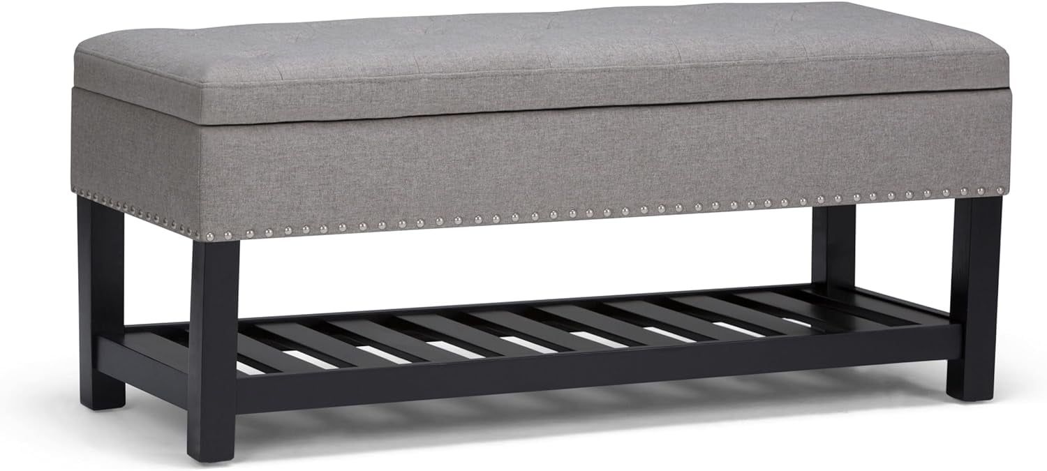 Lomond Dove Grey Tufted Storage Ottoman with Nailhead Trim