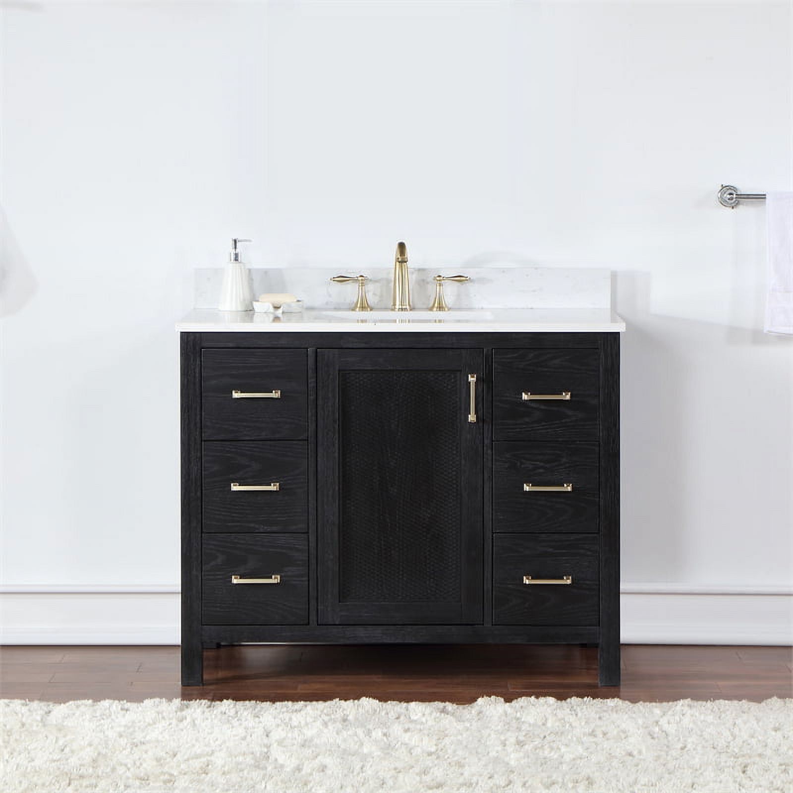 Hadiya 42" Black Oak Vanity with Composite Stone Countertop